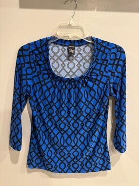 Rafaella Royal Blue and Black Geometric Scoop-Neck Top